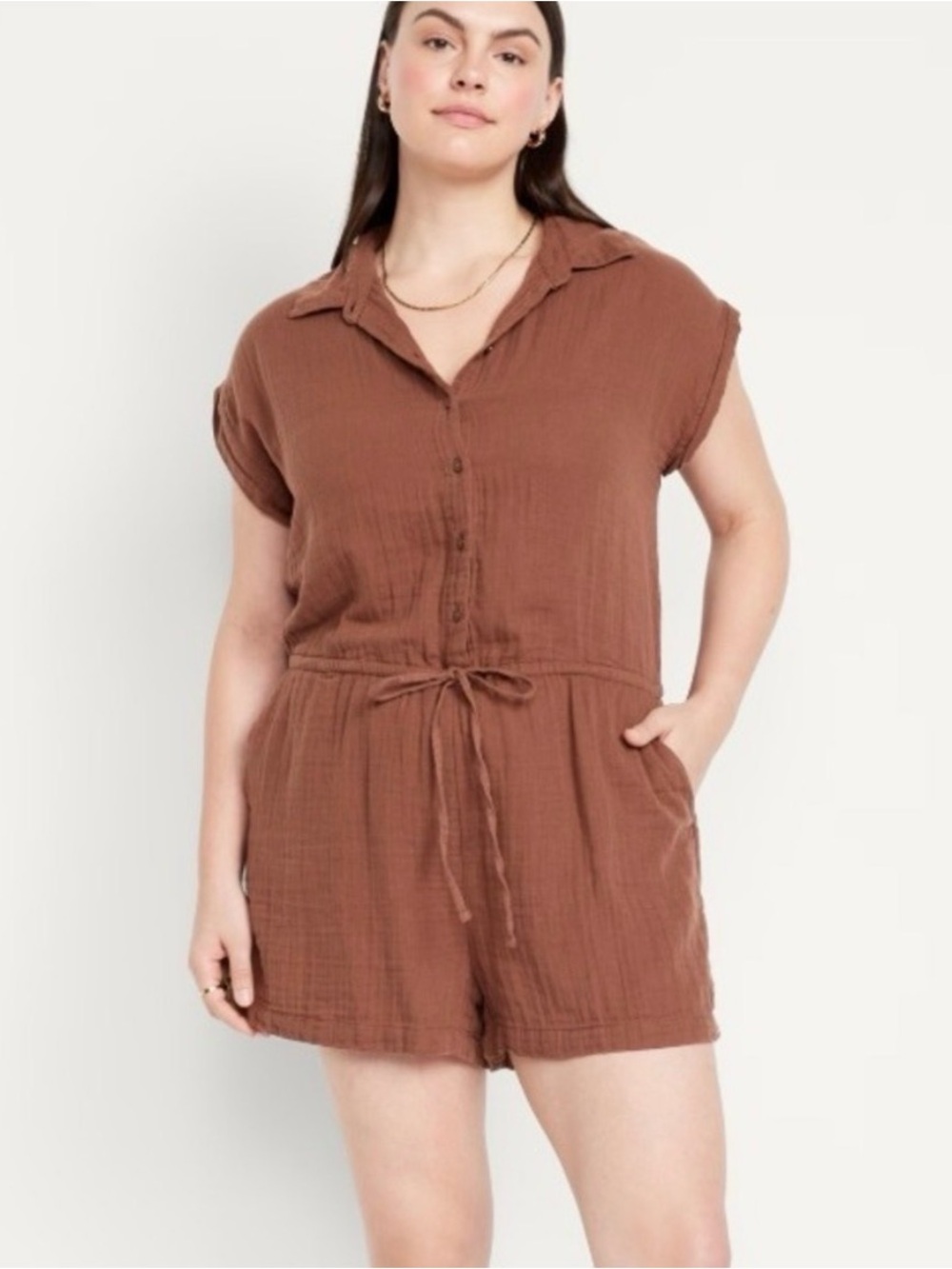 Old Navy Rust Brown Romper Short Sleeve with Drawstring